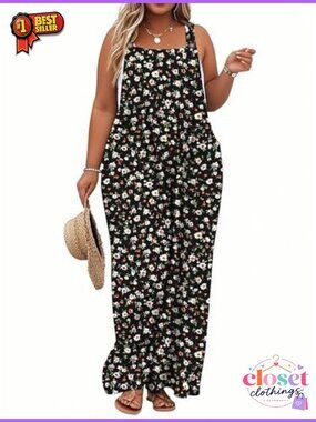 Plus Size Jumpsuit Wide Leg Romper Sleeveless Adjustable Straps